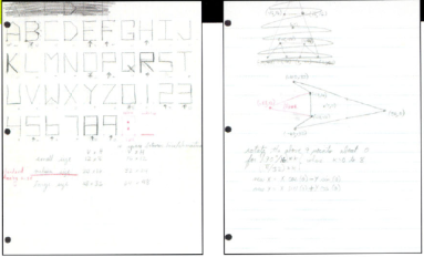 Documento original do design da fonte e fórmula vetorial de Asteroids